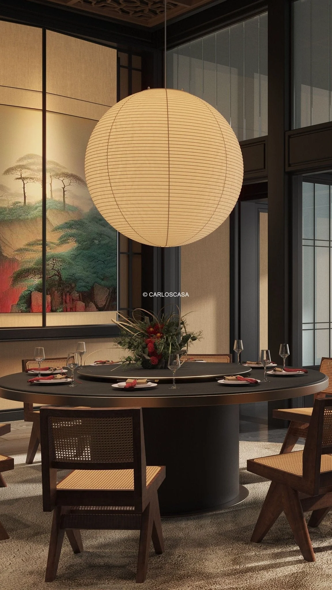 Solara Pendant Lamp Bamboo Washi Paper Round - Image 51