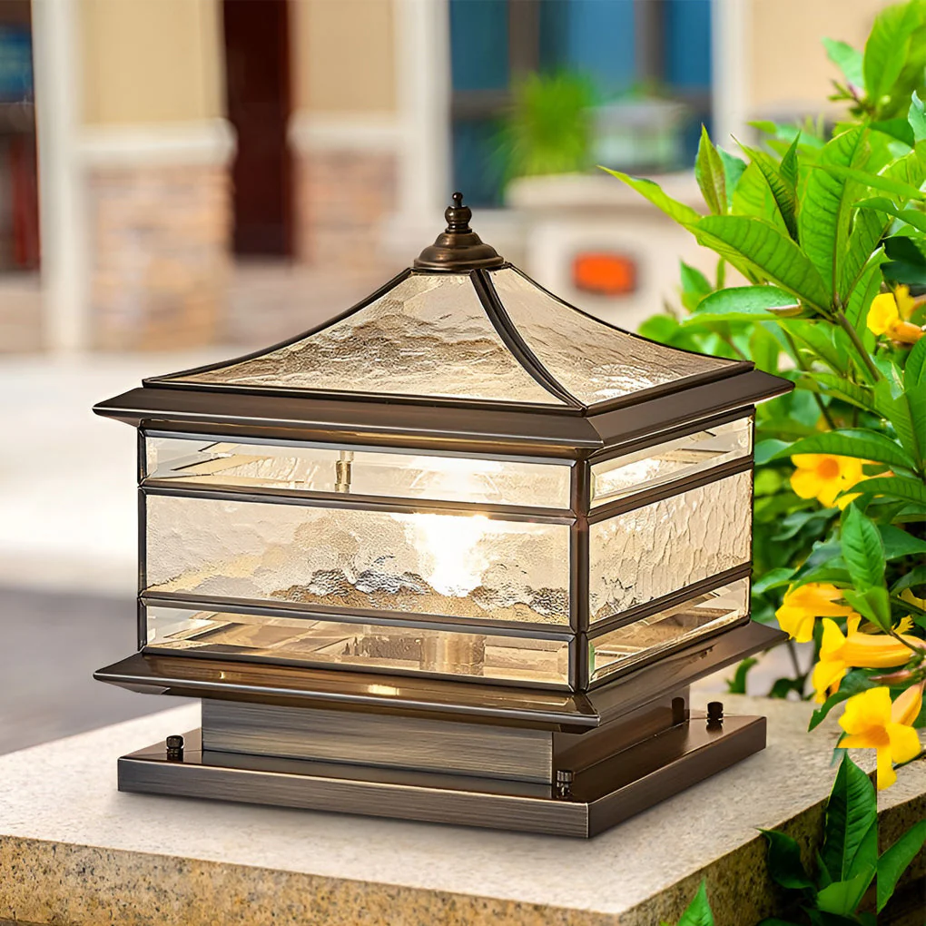 Waterproof Glass Copper Vintage Outdoor Fence Post Lights Pillar Light - Image 3
