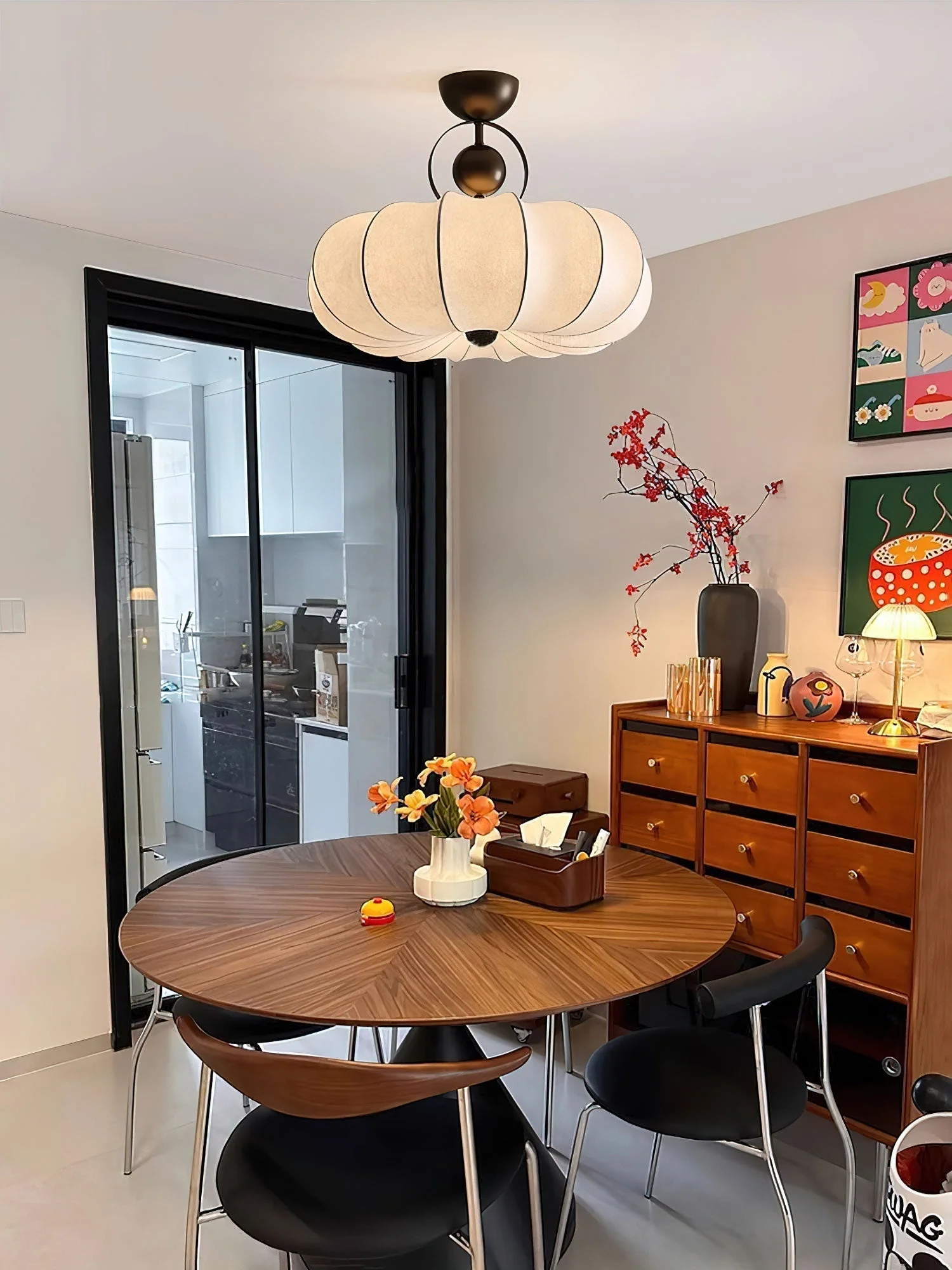 Yunshui Petal Fabric Bronze Pendant Light - Image 4