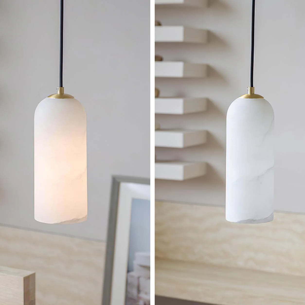 Zashayra Cylindrical Alabaster Pendant Light - Image 12