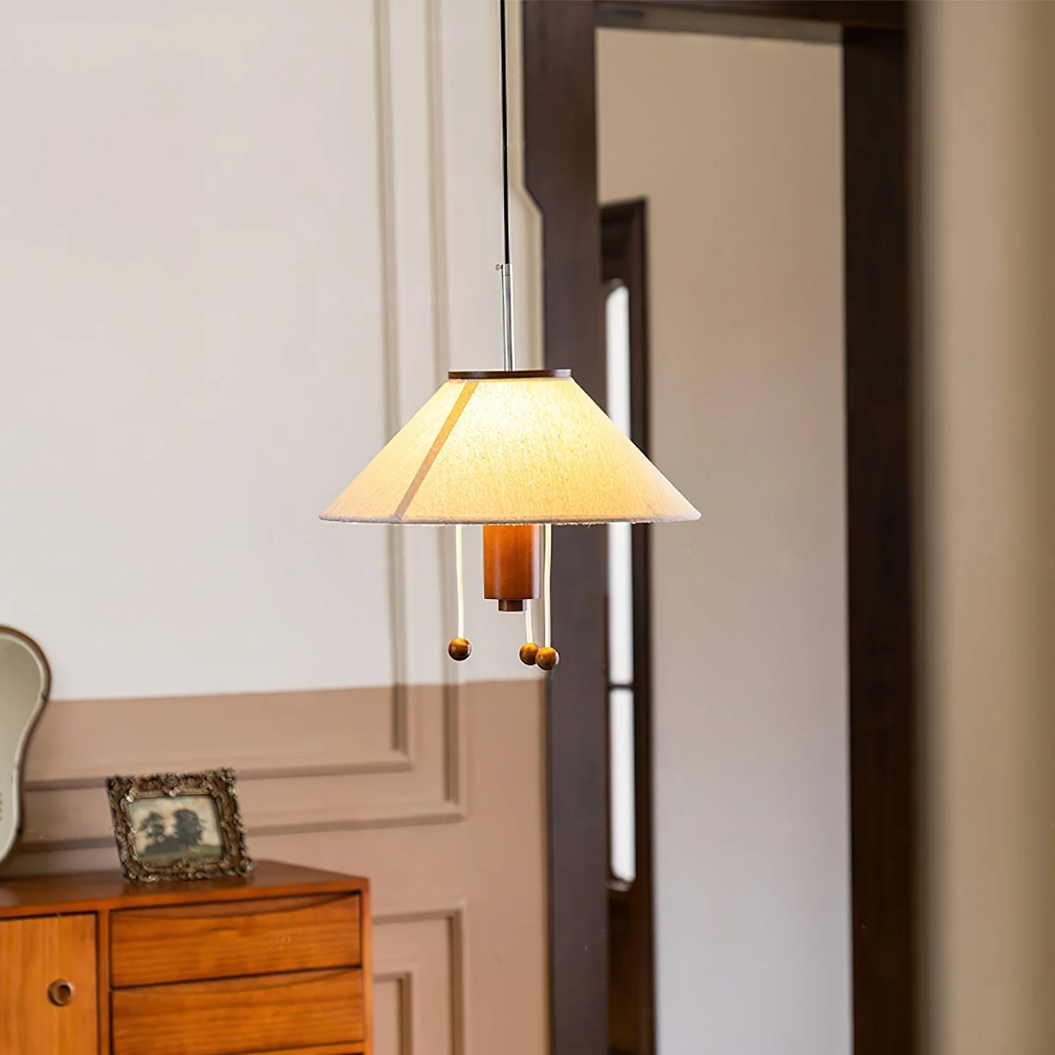 Zathee Nordic Art Classic Wood Fabric Pendant Lamp - Image 11