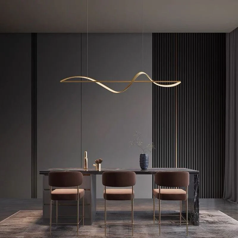 Zelin Pendant Light Wave Minimalist Designer, Metal, Brass/Black - Image 2