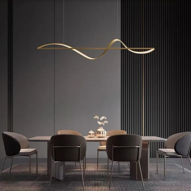 Zelin Pendant Light Wave Minimalist Designer, Metal, Brass/Black - Image 9