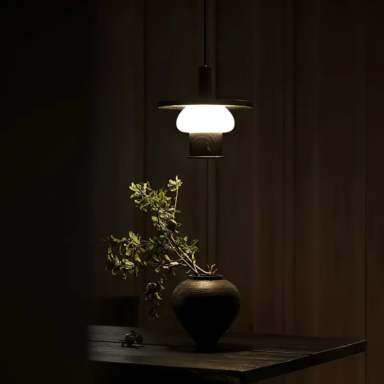 Zephaan Traditional Art Classic Glass Wood Pendant Light - Image 2