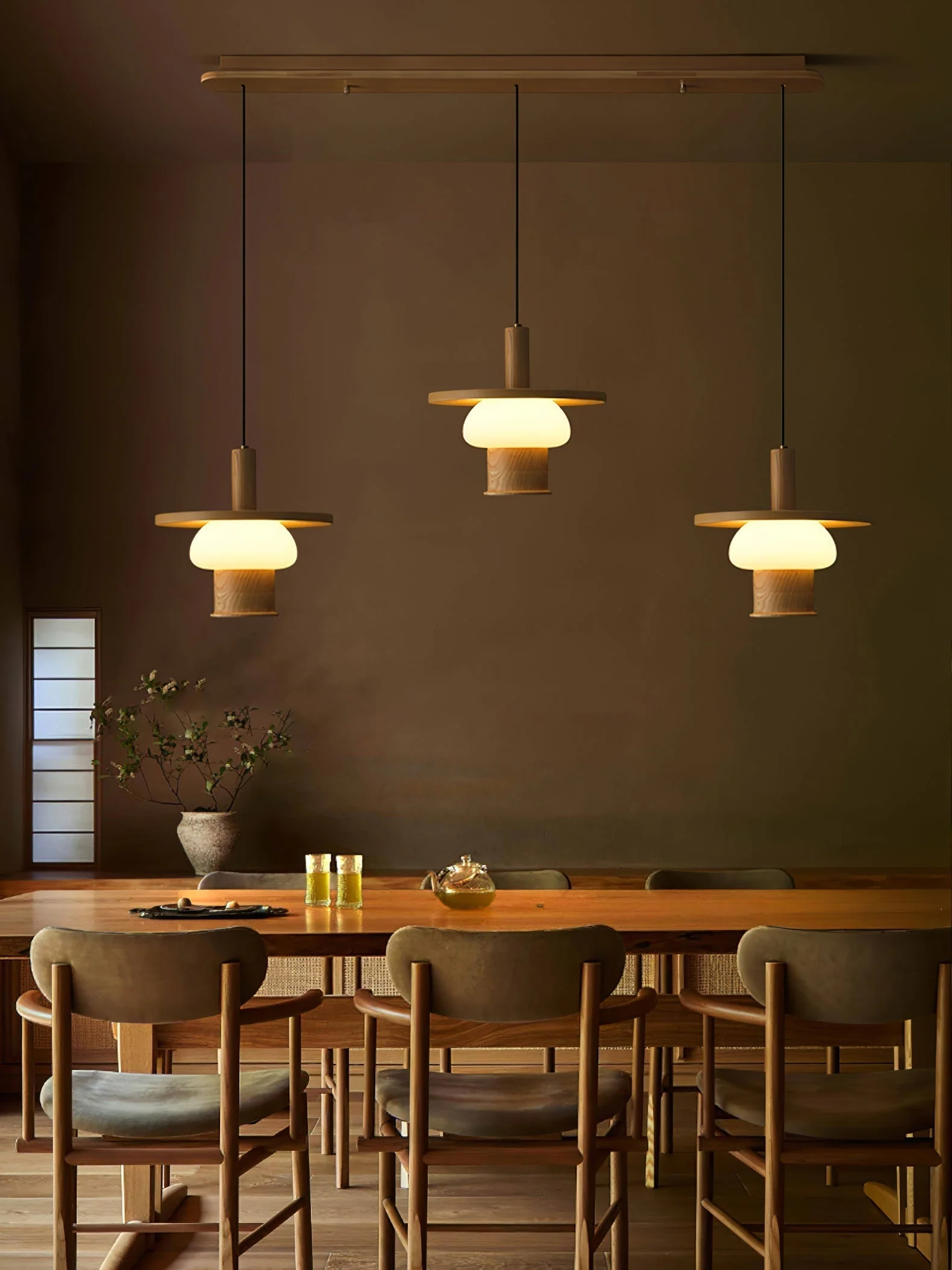 Zephaan Traditional Art Classic Glass Wood Pendant Light - Image 29