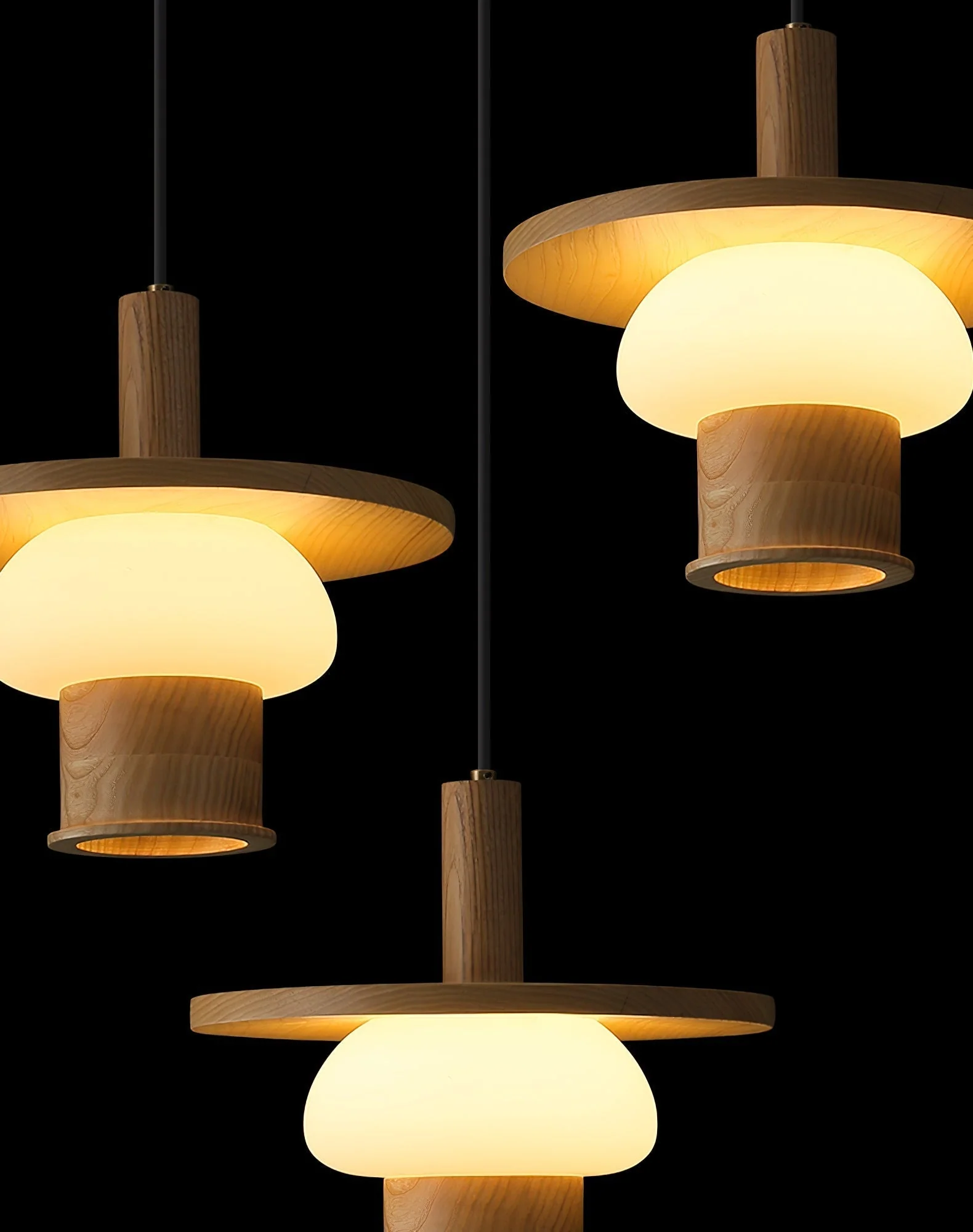 Zephaan Traditional Art Classic Glass Wood Pendant Light - Image 3