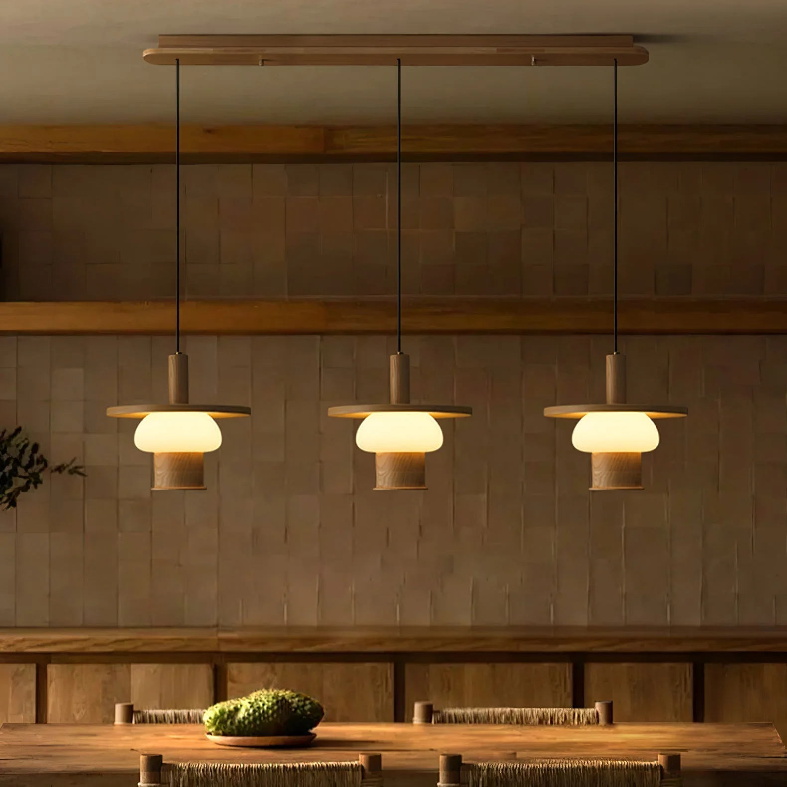 Zephaan Traditional Art Classic Glass Wood Pendant Light - Image 4
