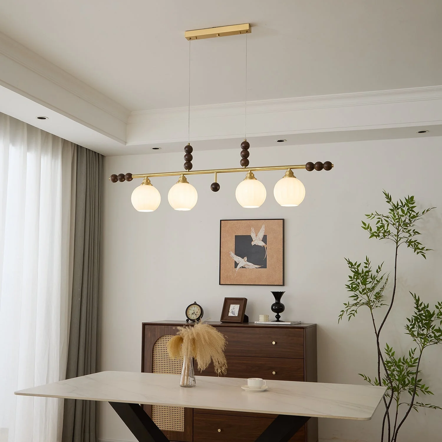 Zerinen Premium Nordic Art Island Glass Wood Pendant Lamp - Image 30