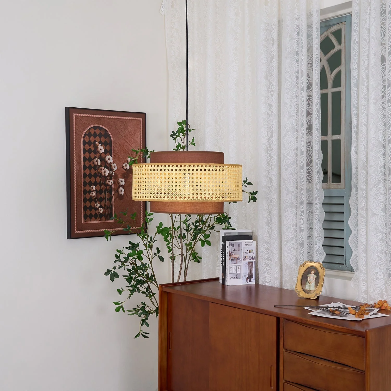 Zerither Rattan Fabric Pendant Light - Image 11