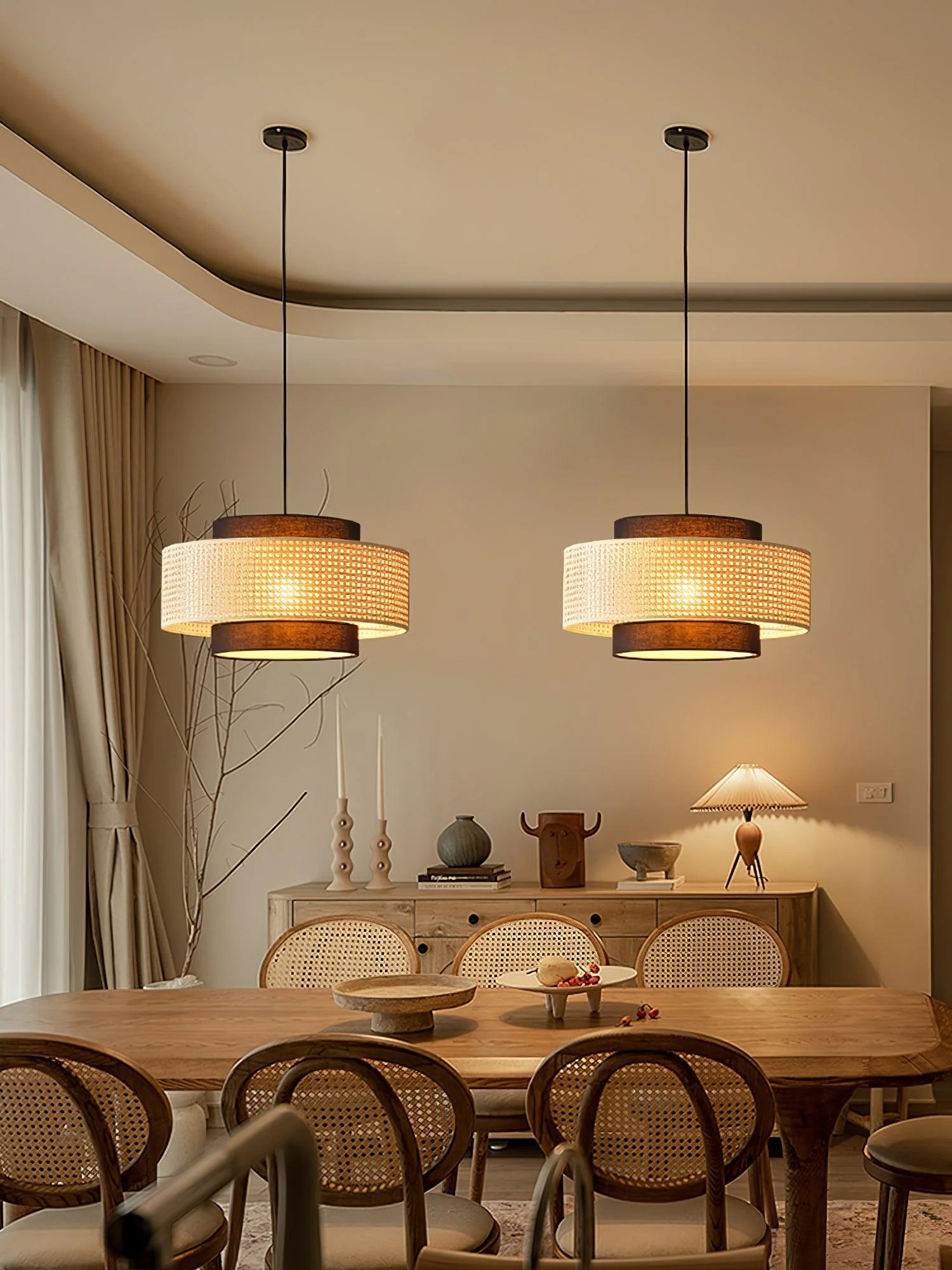 Zerither Rattan Fabric Pendant Light - Image 12