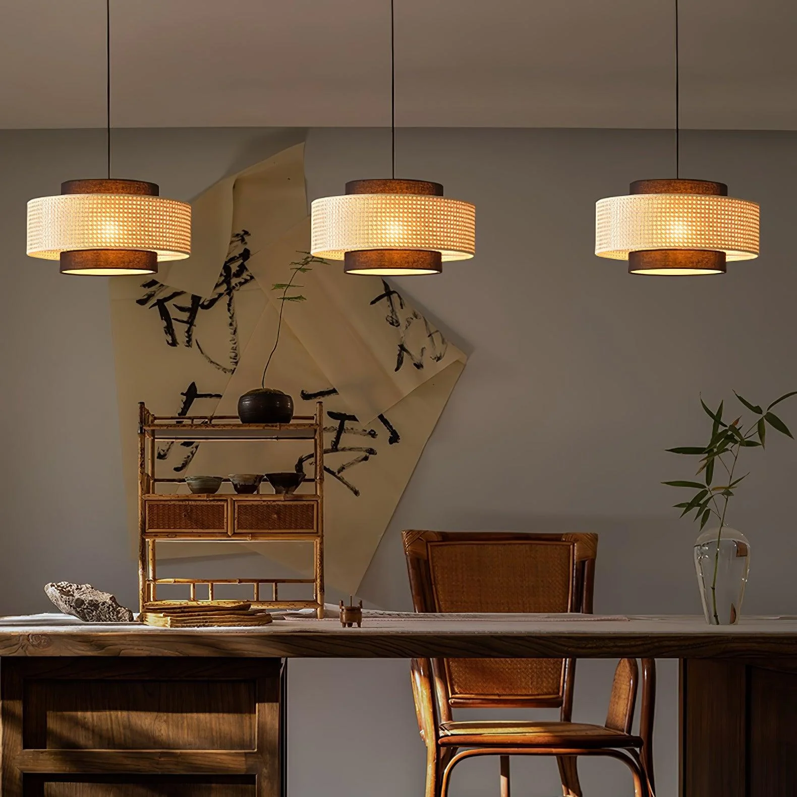 Zerither Rattan Fabric Pendant Light - Image 25