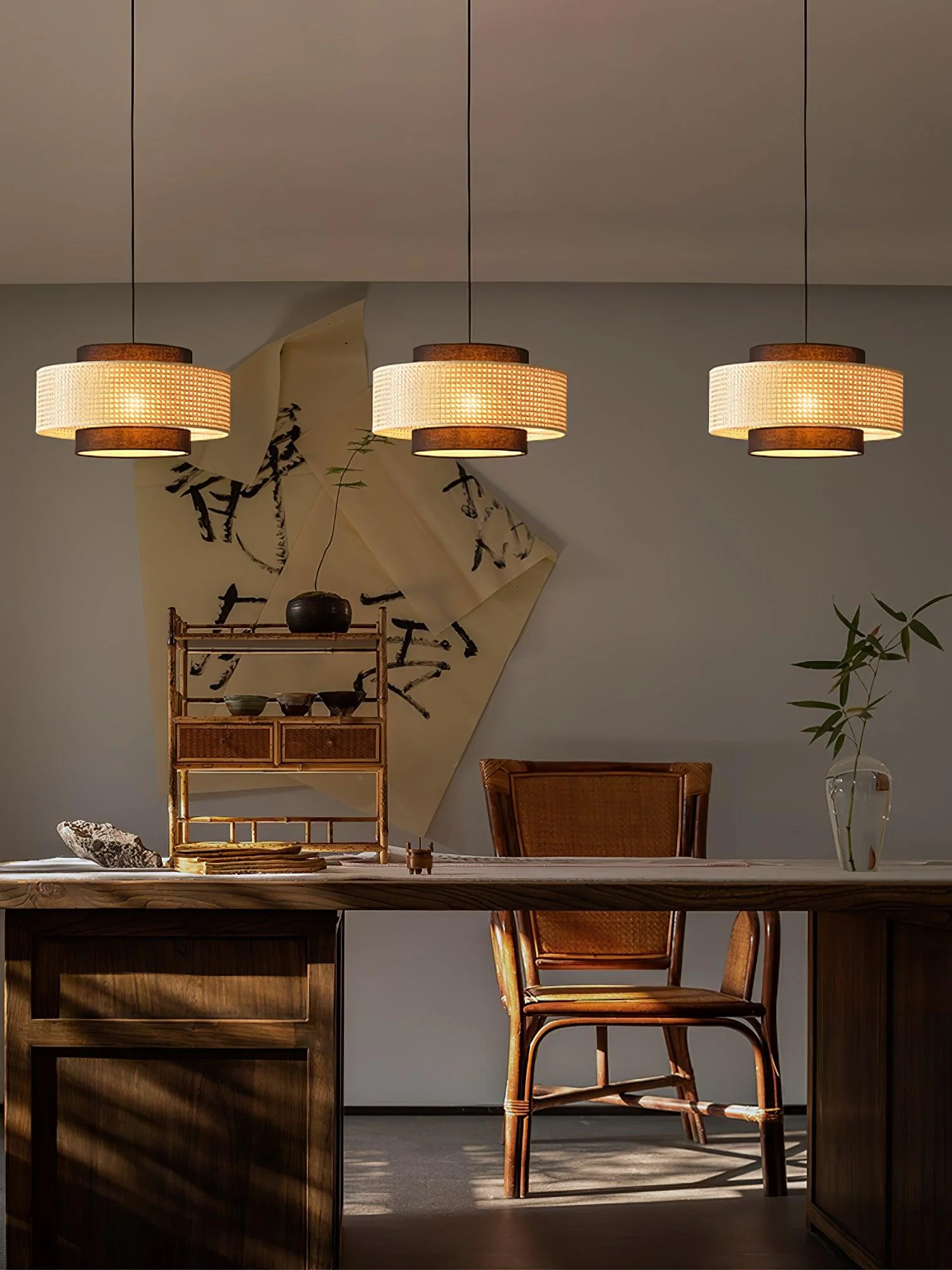 Zerither Rattan Fabric Pendant Light - Image 26