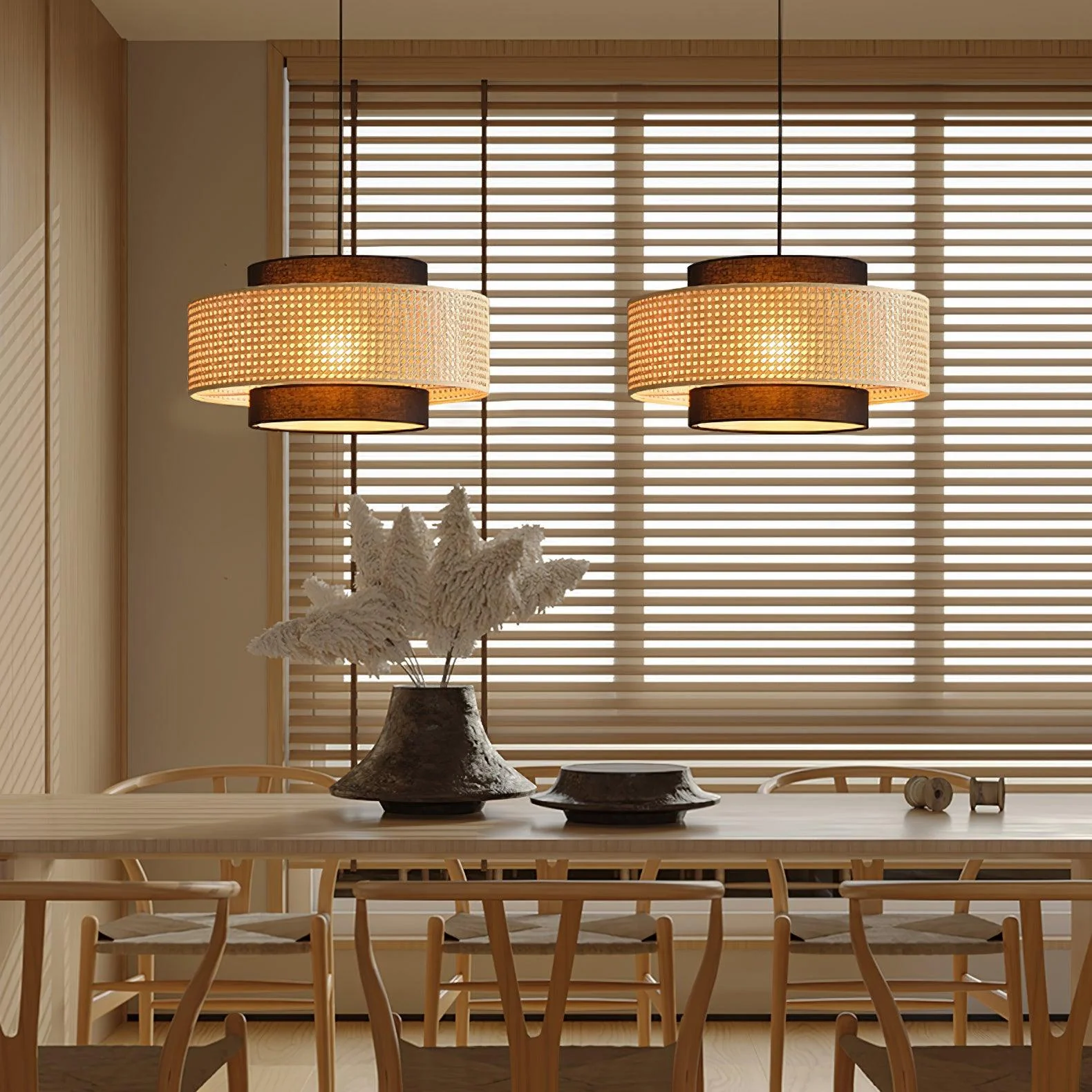 Zerither Rattan Fabric Pendant Light - Image 4