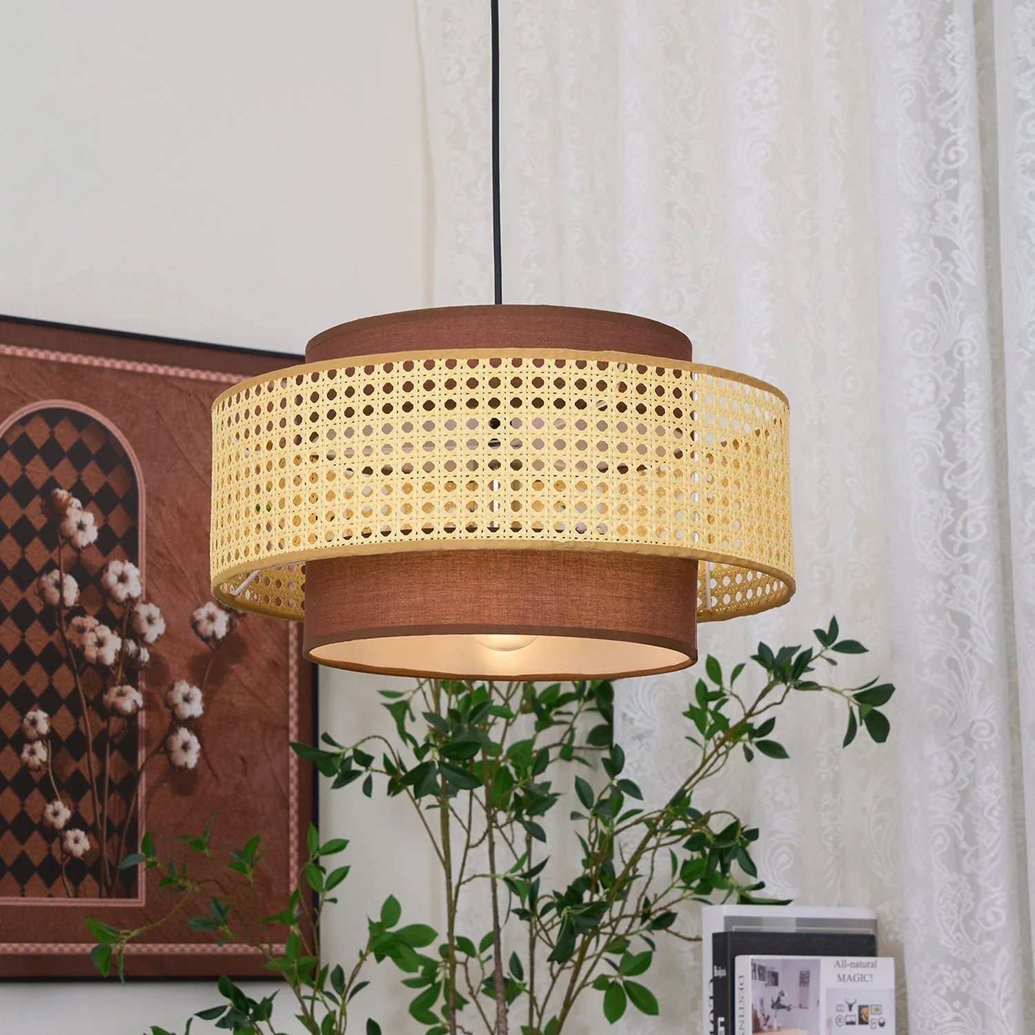 Zerither Rattan Fabric Pendant Light - Image 7