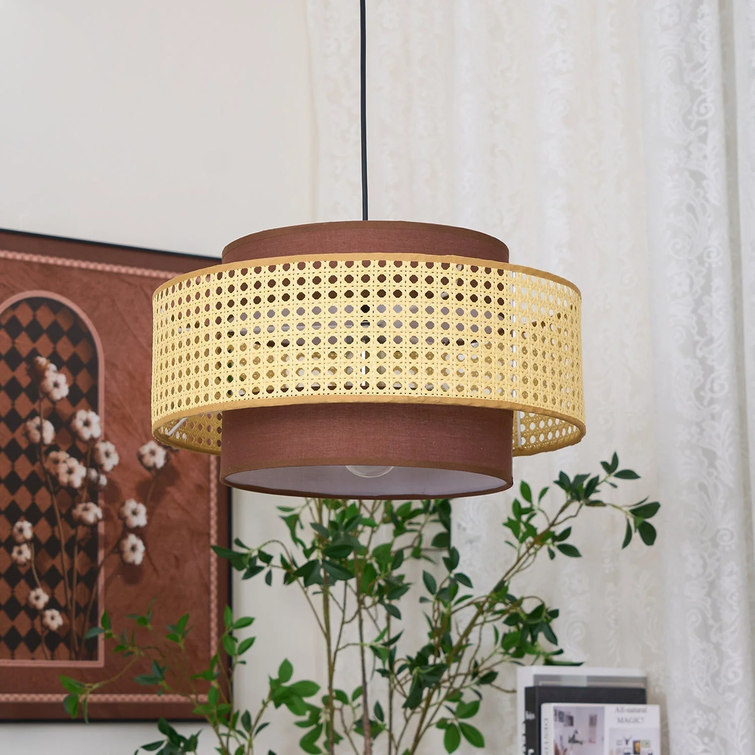 Zerither Rattan Fabric Pendant Light - Image 8