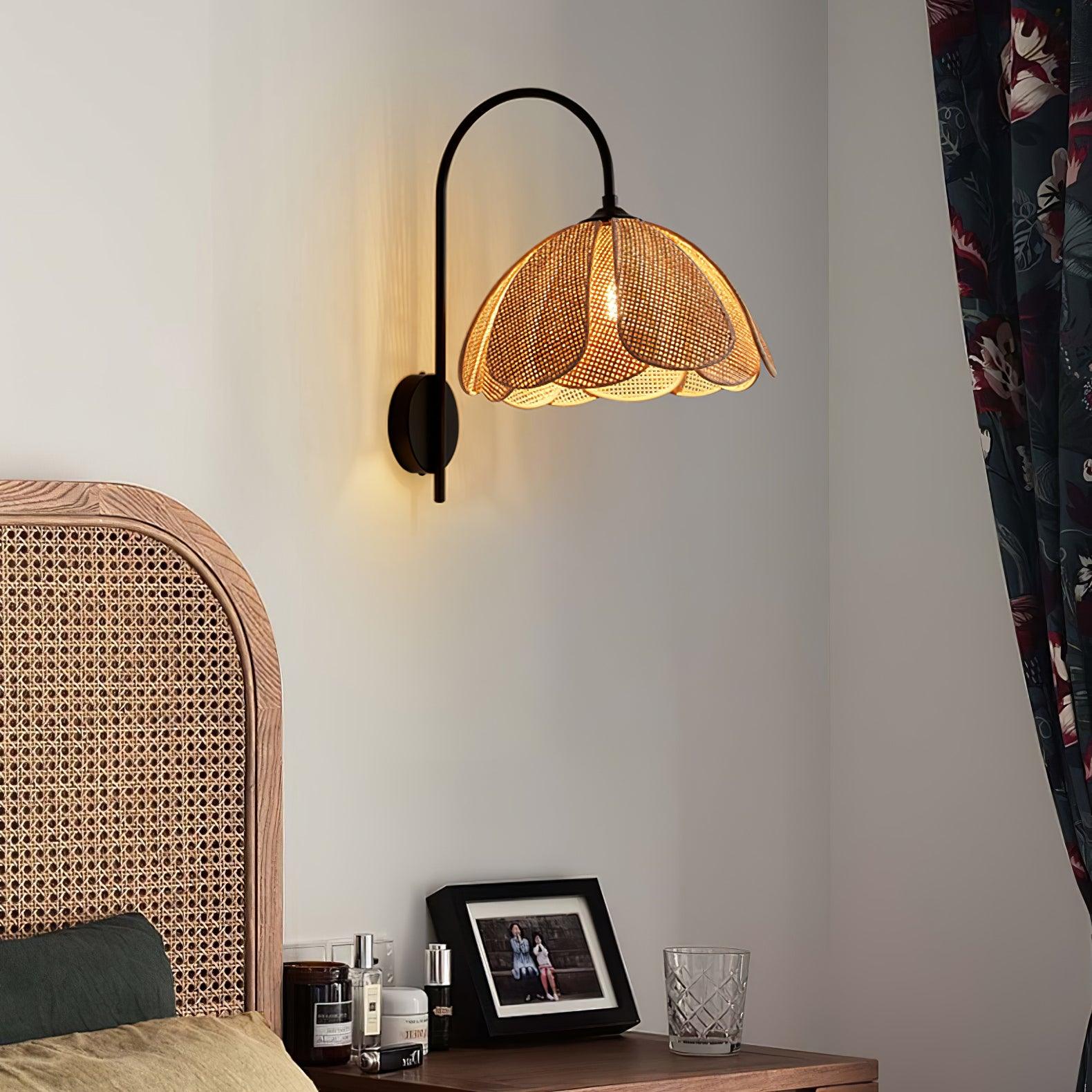 Zevelia Elegance Natural Petal Rattan Wall Lamp - Image 3