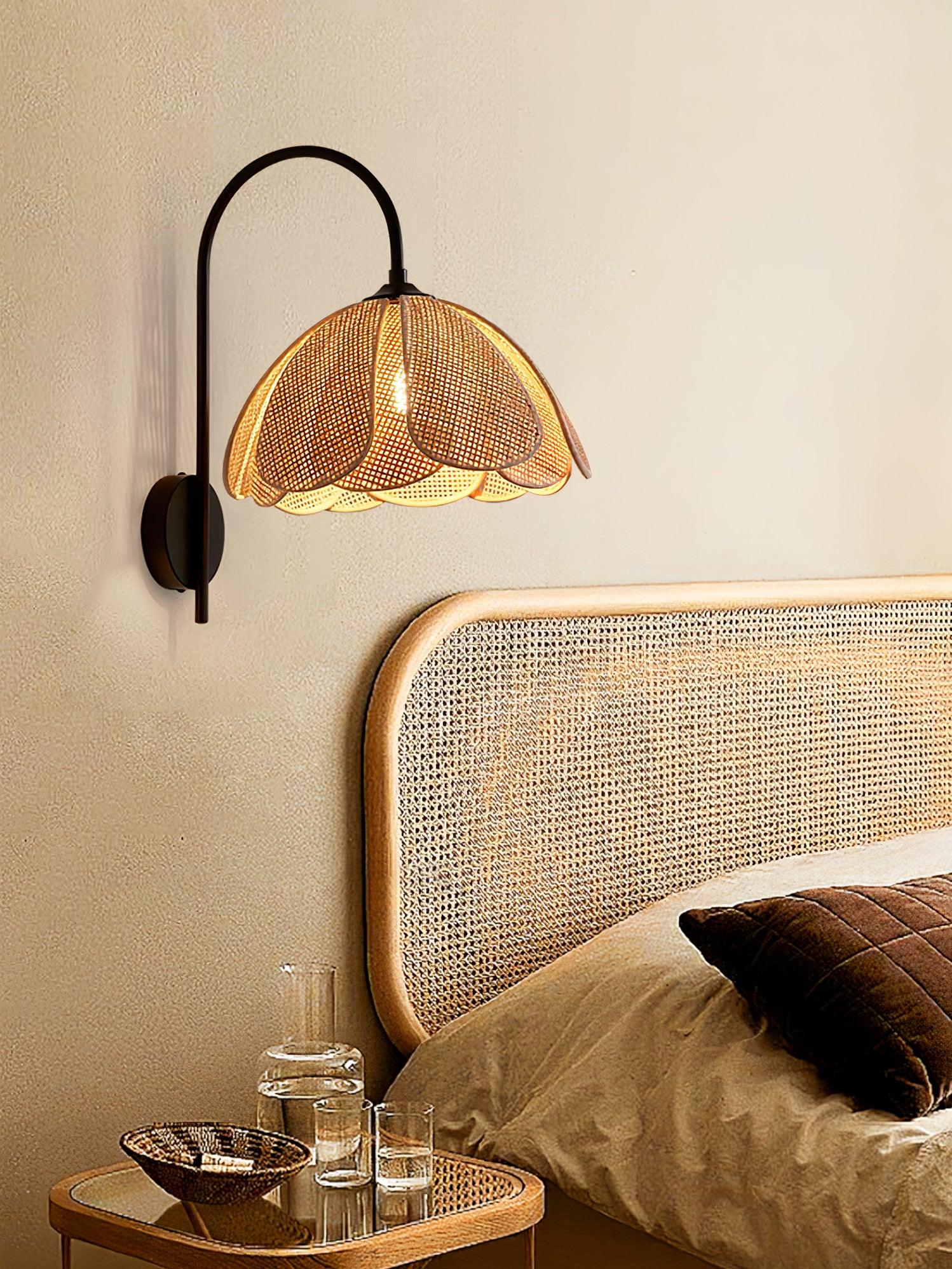 Zevelia Elegance Natural Petal Rattan Wall Lamp - Image 6