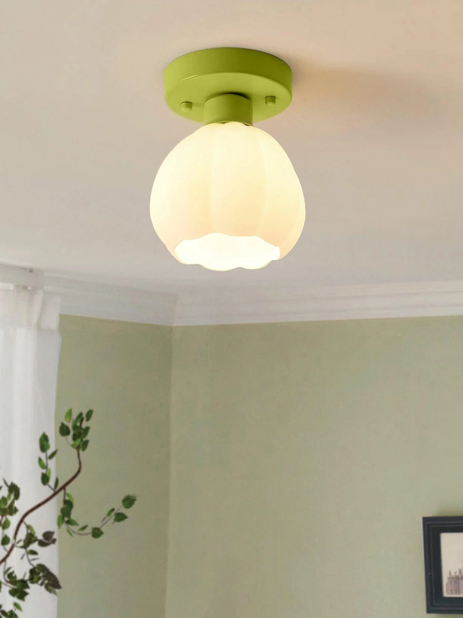 Zevinora Flower Shaded Glass Semi Flushmount Light - Image 3