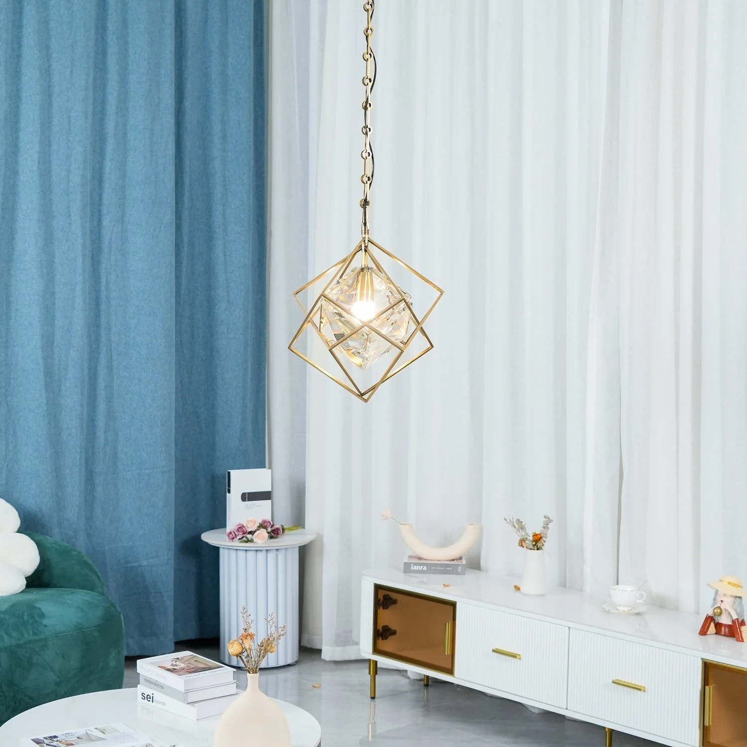 Zevira Brass & Crystal Glam Pendant Light - Image 14