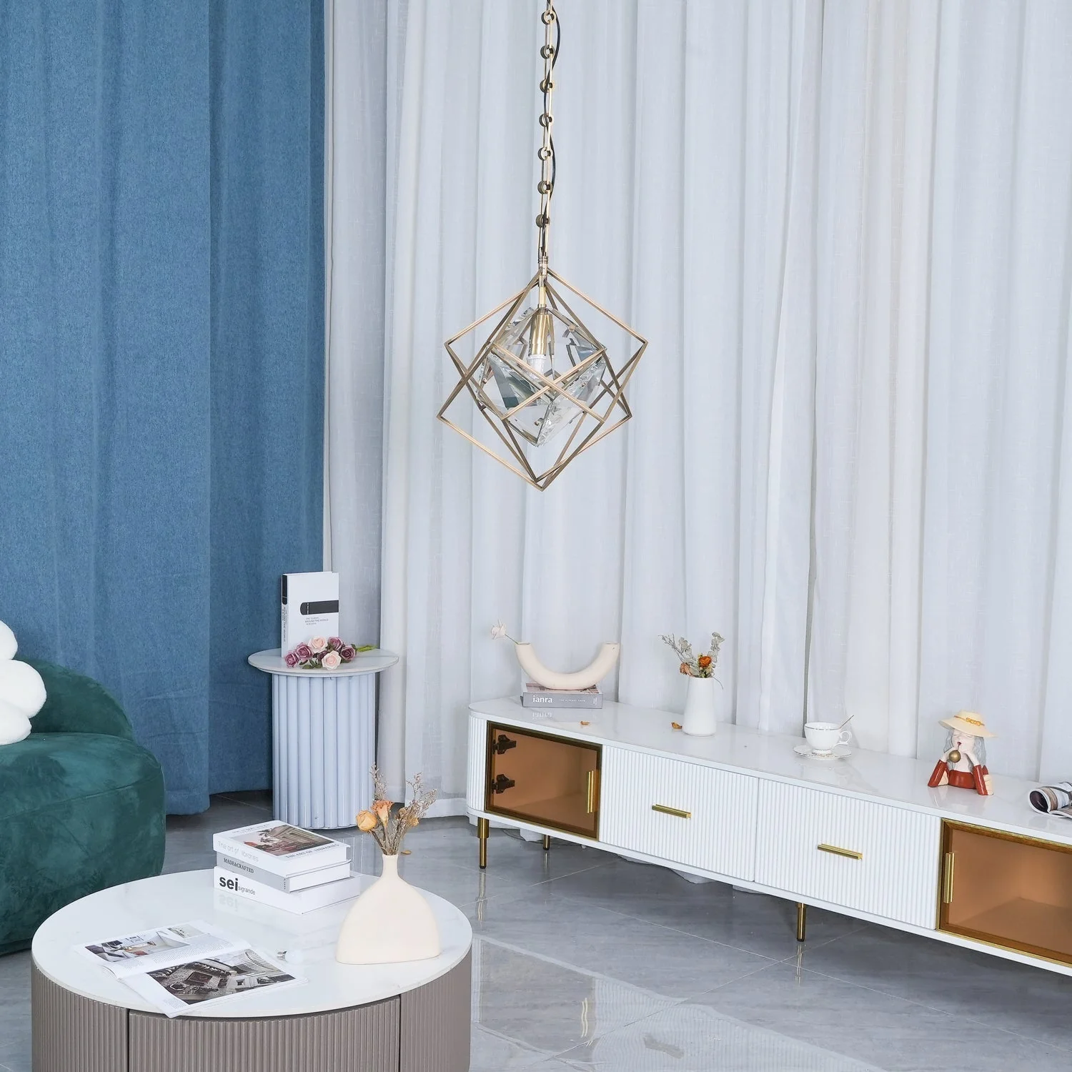 Zevira Brass & Crystal Glam Pendant Light - Image 5