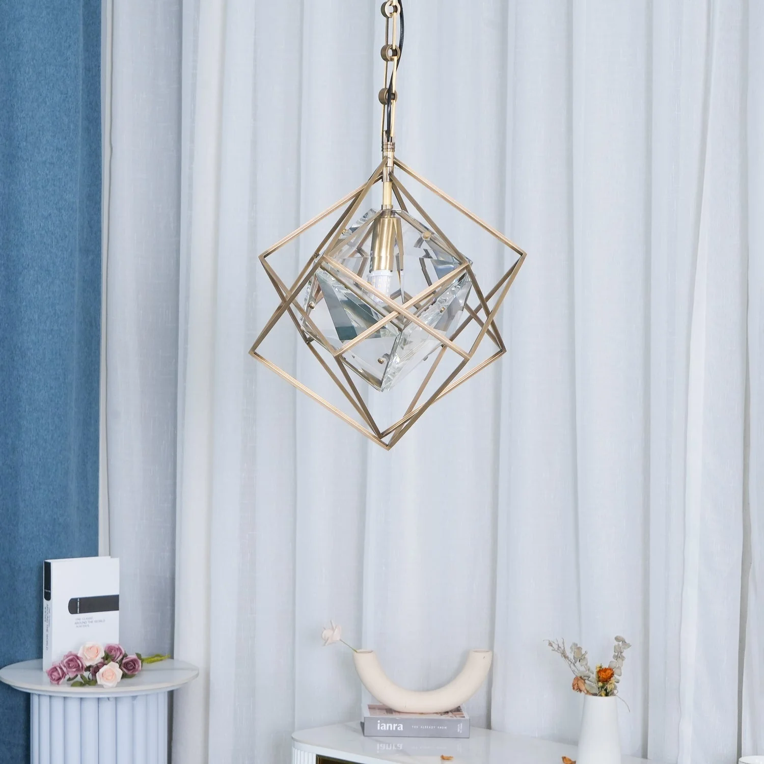 Zevira Brass & Crystal Glam Pendant Light - Image 8