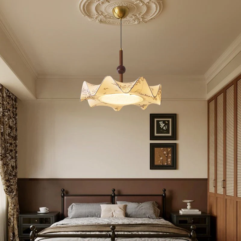 Zoshaos Traditional Elegance Vintage Fabric Wood Pendant Light - Image 5