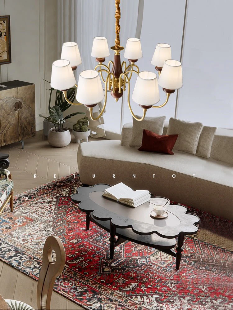 Zovena Classic Elegance Vintage Fabric Wood Chandelier - Image 10