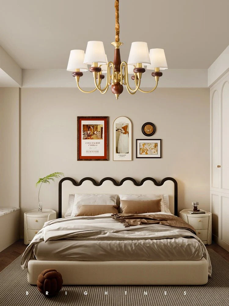 Zovena Classic Elegance Vintage Fabric Wood Chandelier - Image 11