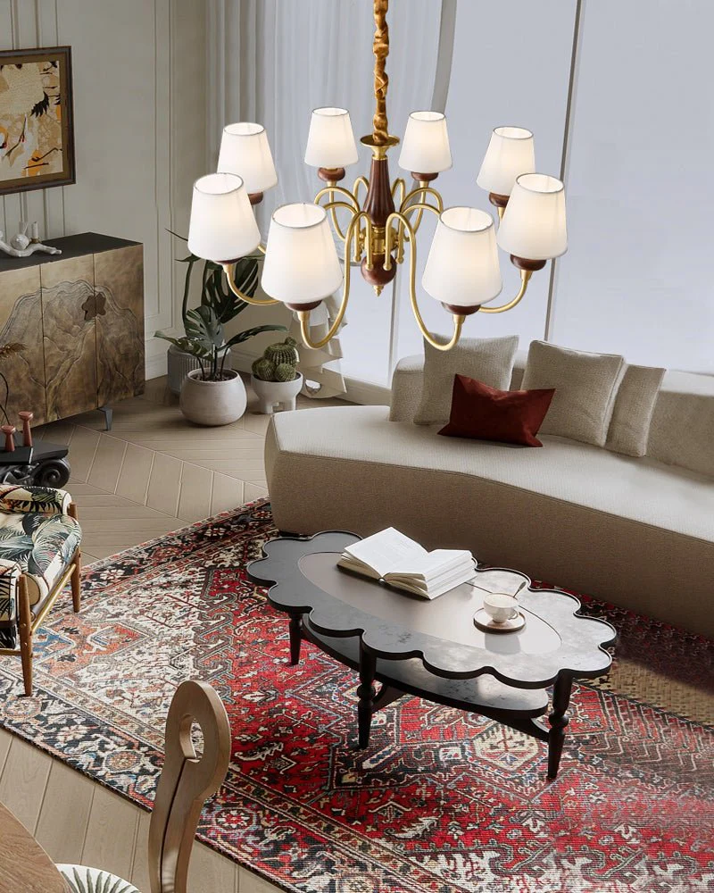 Zovena Classic Elegance Vintage Fabric Wood Chandelier - Image 12
