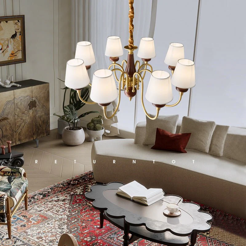Zovena Classic Elegance Vintage Fabric Wood Chandelier - Image 16