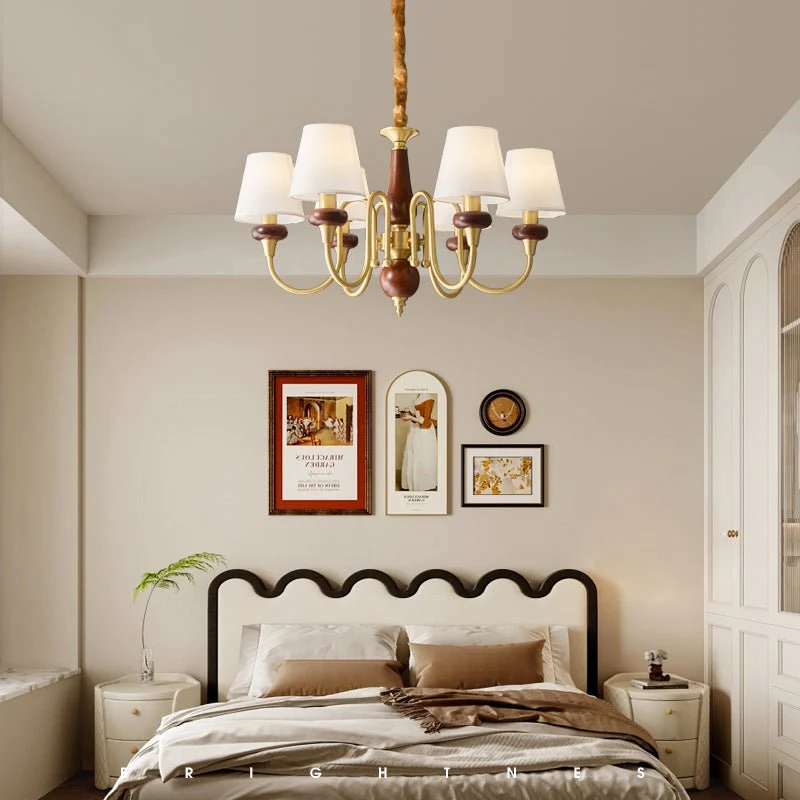 Zovena Classic Elegance Vintage Fabric Wood Chandelier - Image 17