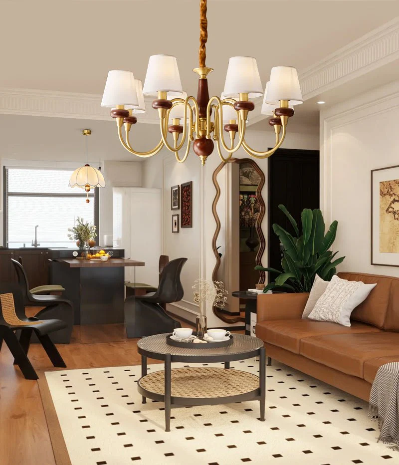 Zovena Classic Elegance Vintage Fabric Wood Chandelier - Image 18
