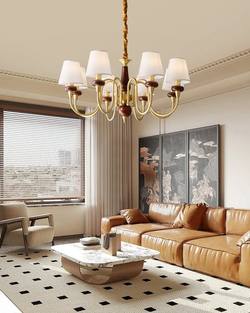 Zovena Classic Elegance Vintage Fabric Wood Chandelier - Image 19