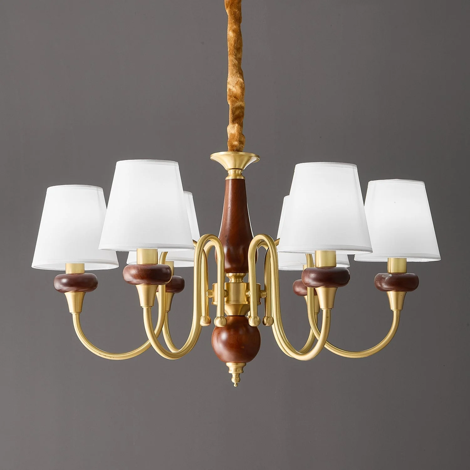 Zovena Classic Elegance Vintage Fabric Wood Chandelier - Image 2