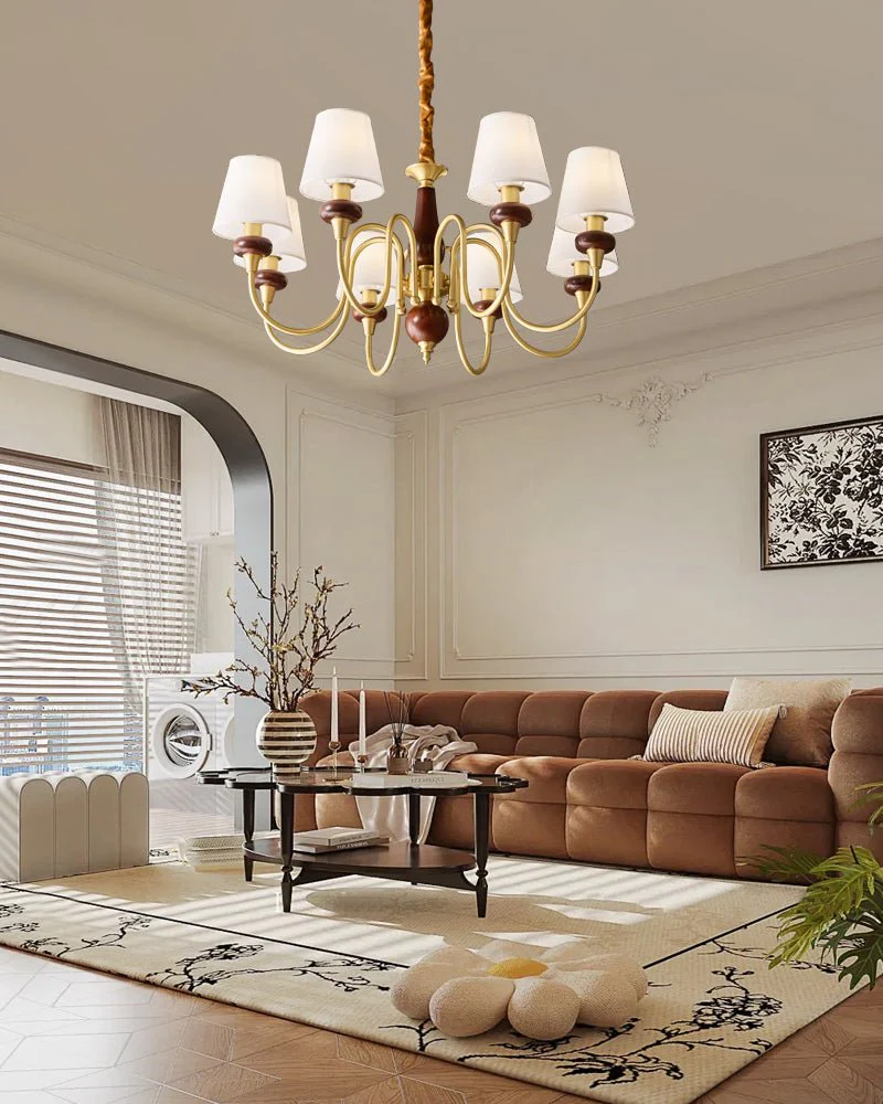 Zovena Classic Elegance Vintage Fabric Wood Chandelier - Image 20