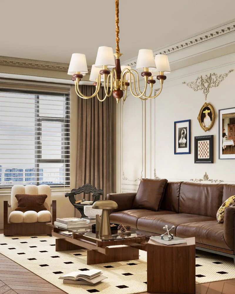 Zovena Classic Elegance Vintage Fabric Wood Chandelier - Image 21