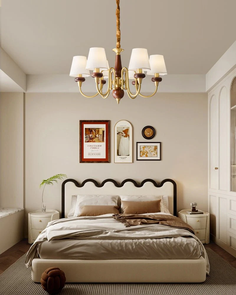 Zovena Classic Elegance Vintage Fabric Wood Chandelier - Image 22