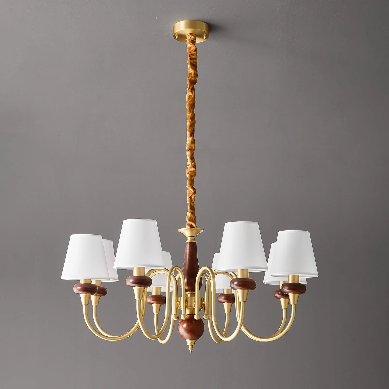 Zovena Classic Elegance Vintage Fabric Wood Chandelier - Image 25