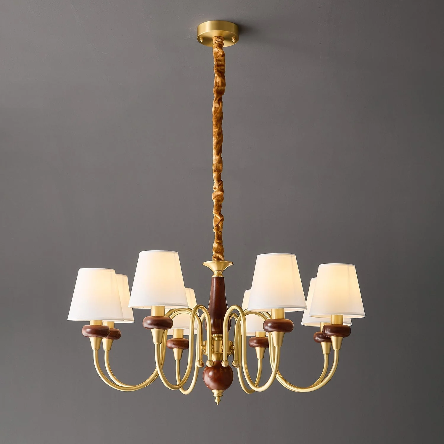 Zovena Classic Elegance Vintage Fabric Wood Chandelier - Image 26
