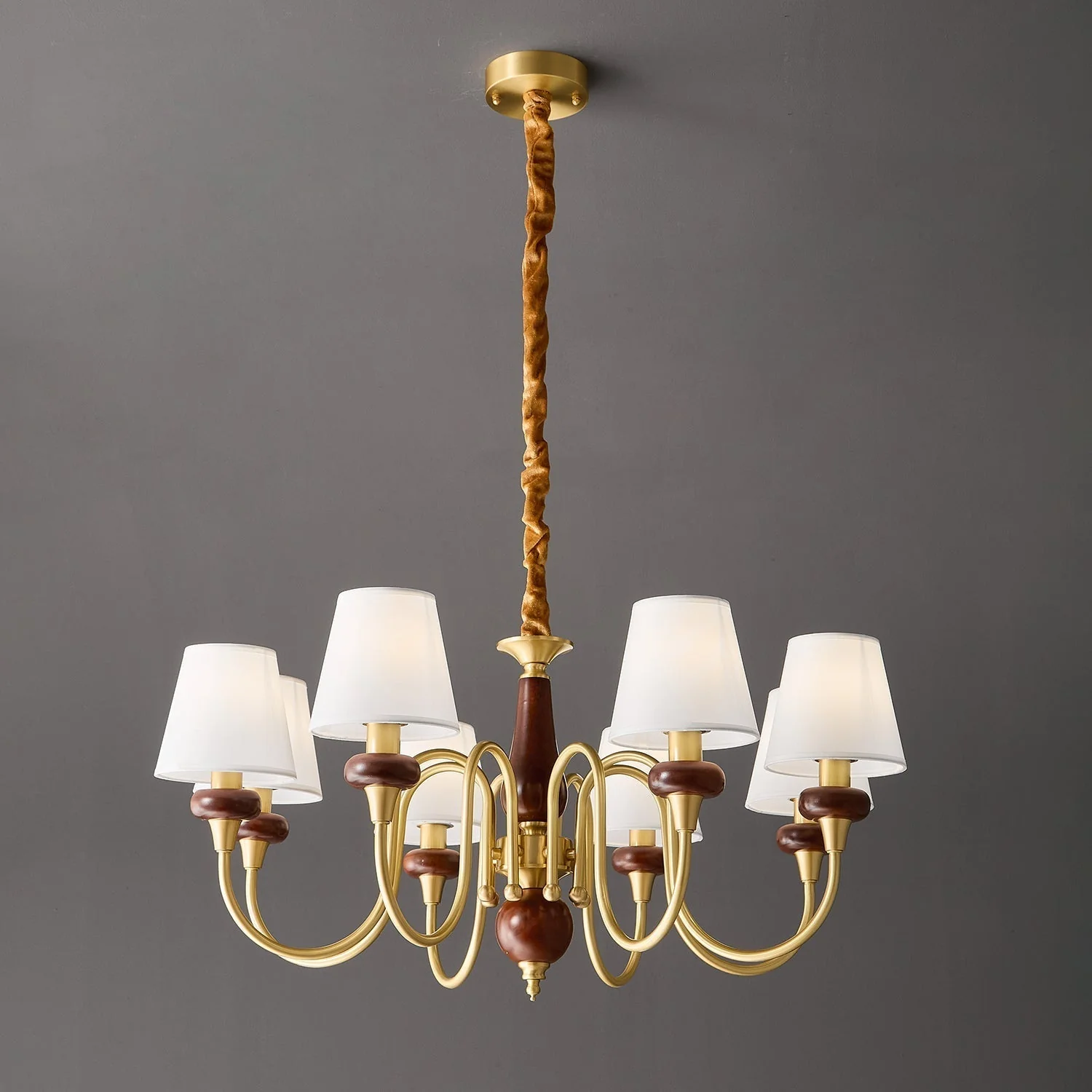 Zovena Classic Elegance Vintage Fabric Wood Chandelier - Image 27