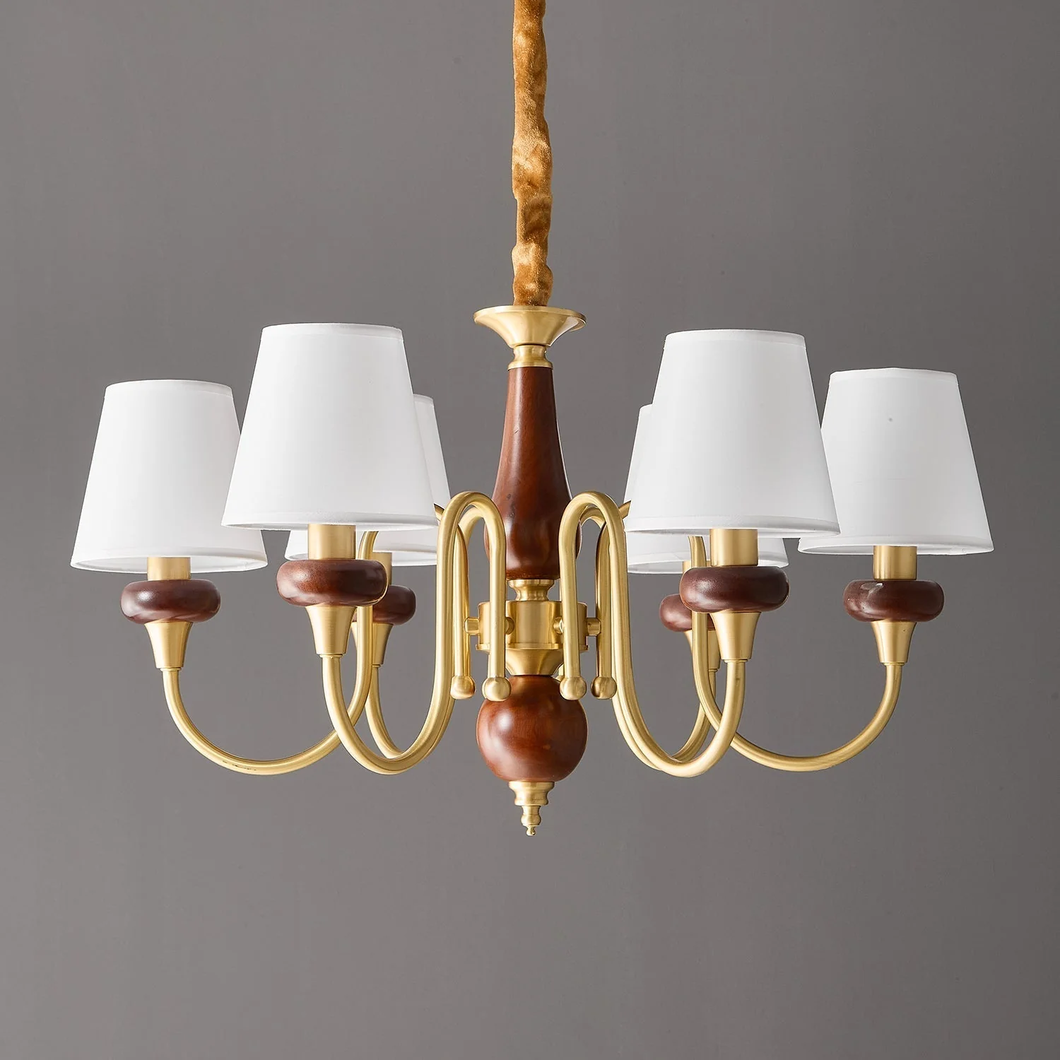 Zovena Classic Elegance Vintage Fabric Wood Chandelier - Image 28