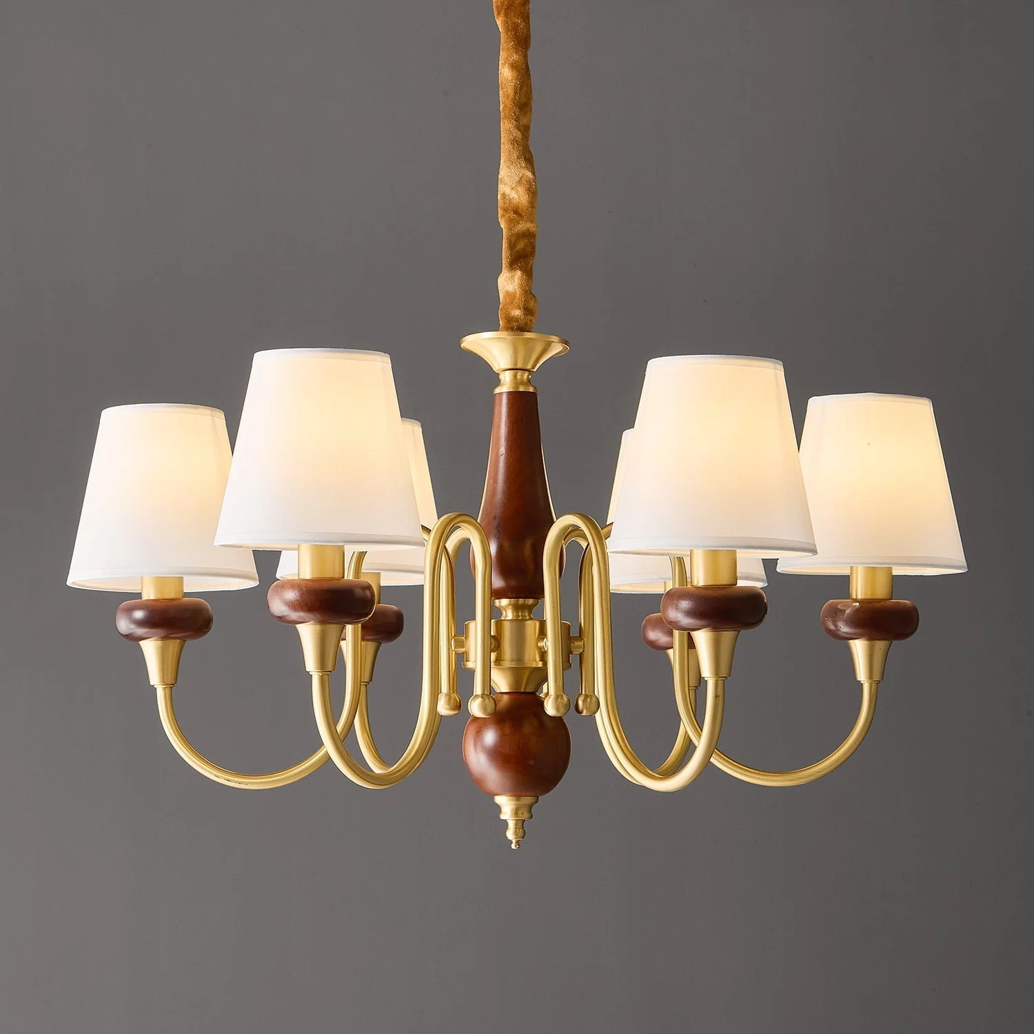 Zovena Classic Elegance Vintage Fabric Wood Chandelier - Image 29