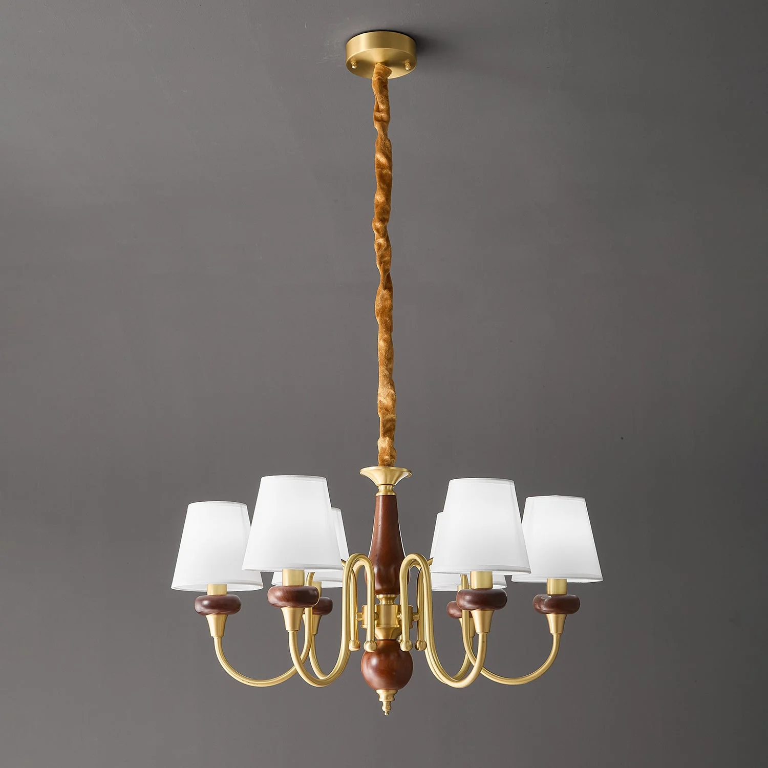 Zovena Classic Elegance Vintage Fabric Wood Chandelier - Image 3