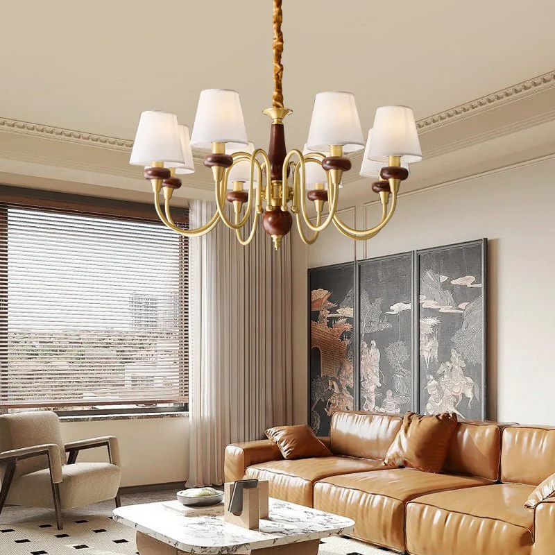 Zovena Classic Elegance Vintage Fabric Wood Chandelier - Image 4