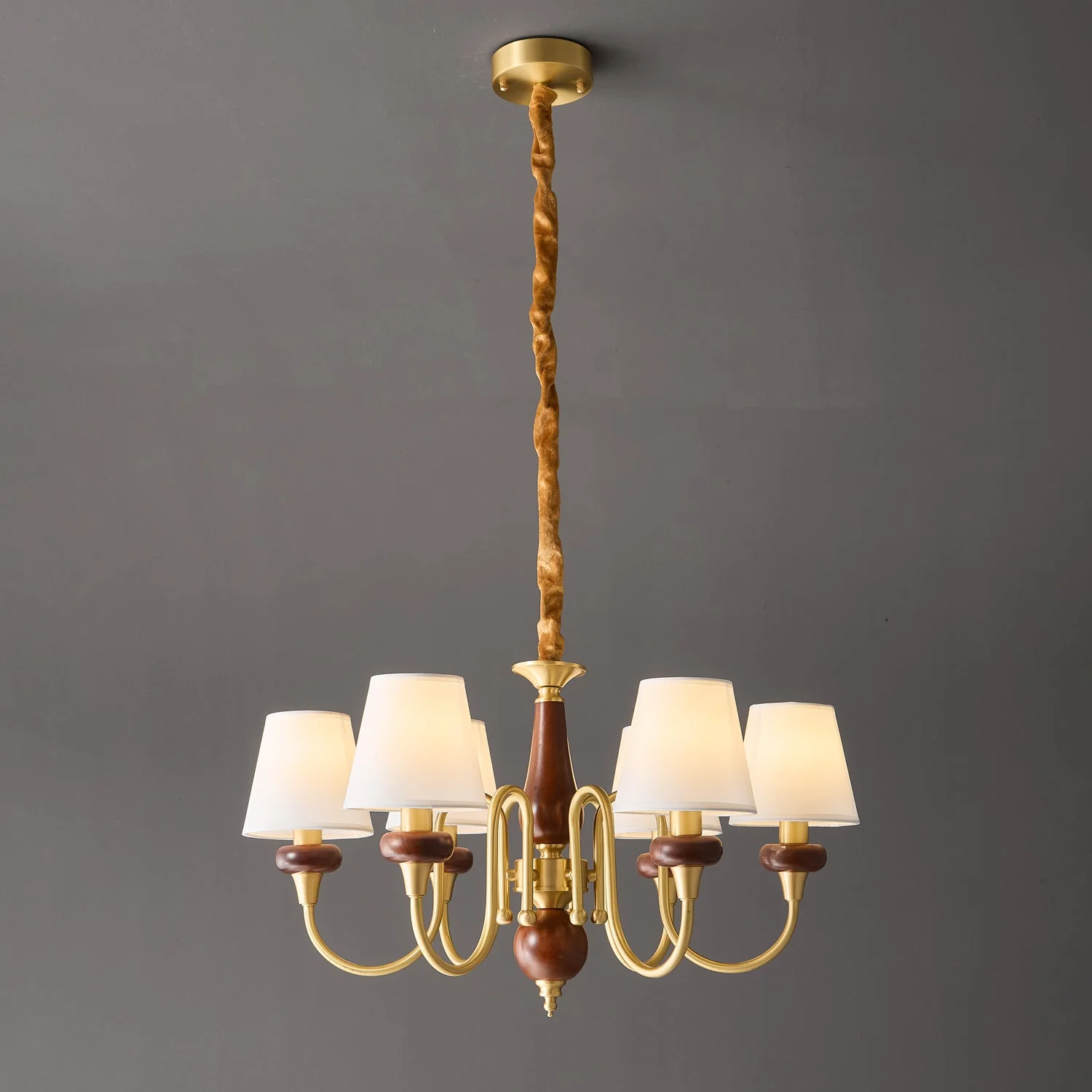 Zovena Classic Elegance Vintage Fabric Wood Chandelier - Image 5