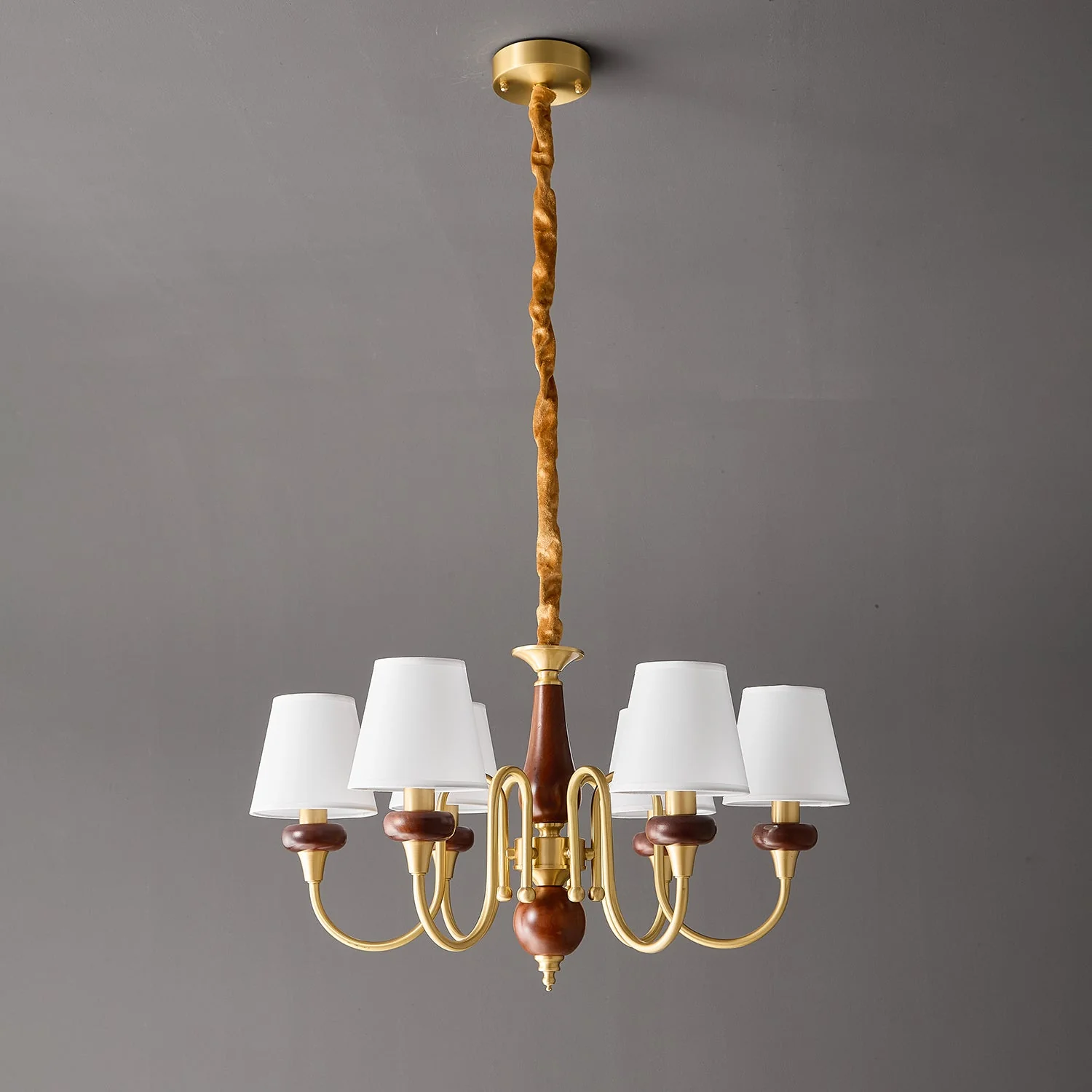 Zovena Classic Elegance Vintage Fabric Wood Chandelier - Image 6