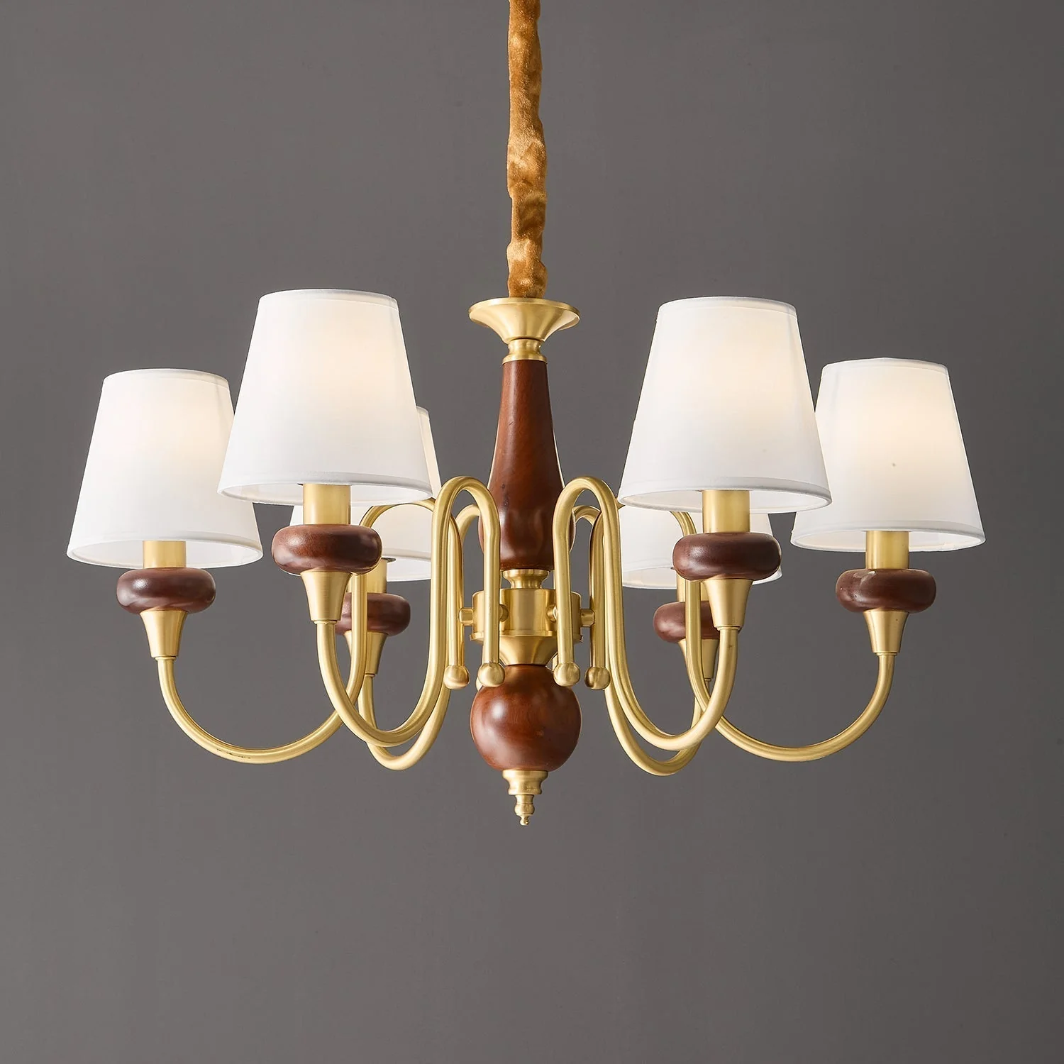 Zovena Classic Elegance Vintage Fabric Wood Chandelier - Image 7