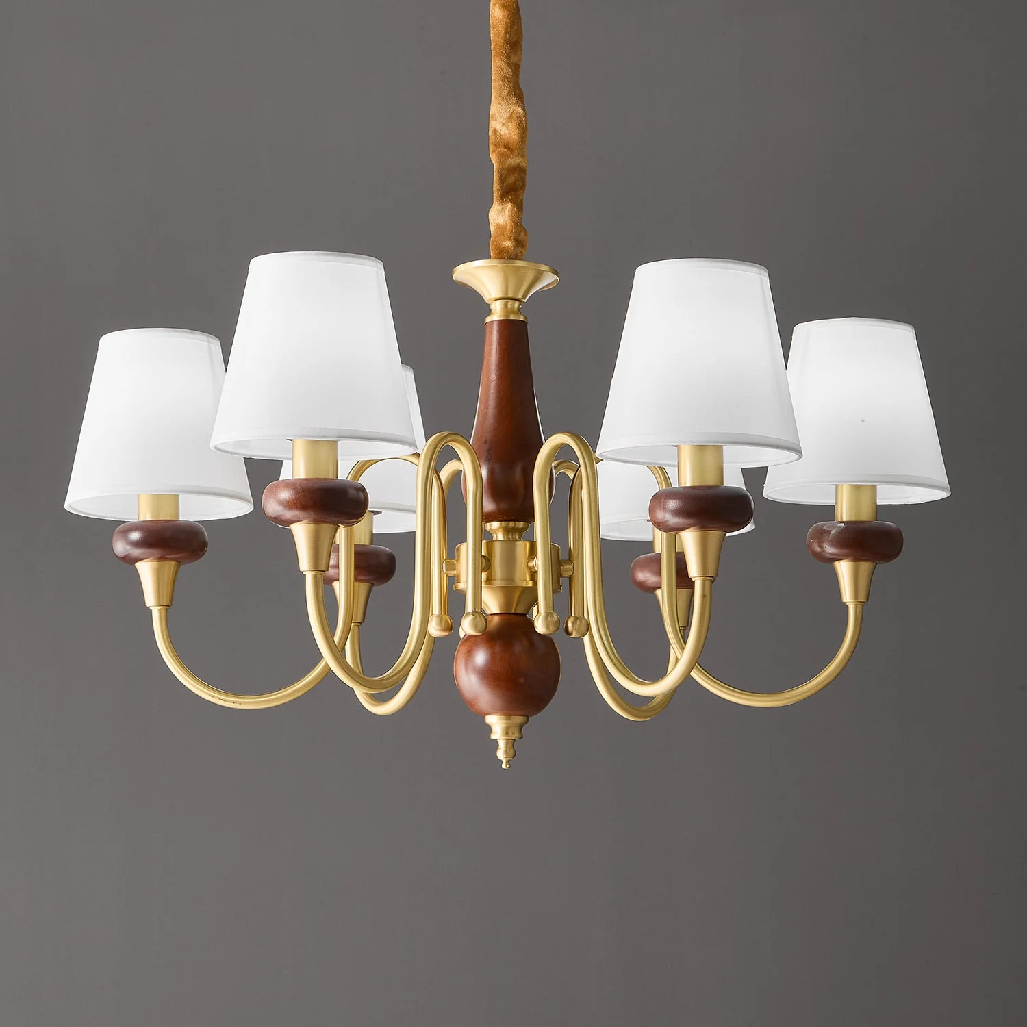 Zovena Classic Elegance Vintage Fabric Wood Chandelier - Image 8