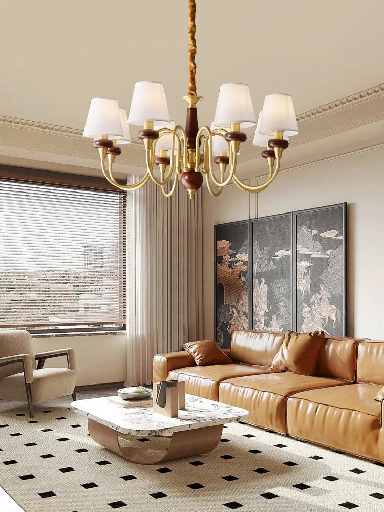 Zovena Classic Elegance Vintage Fabric Wood Chandelier - Image 9