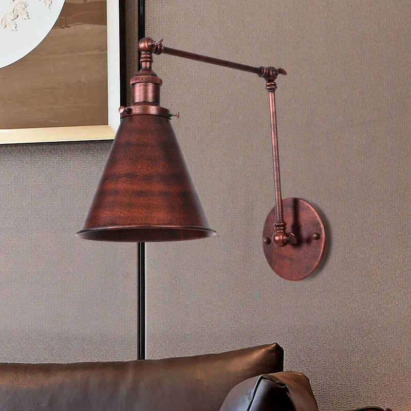 Zynar Vintage Adjustable Wall Lamp, Metal, Black/Rust, Living Room - Image 9